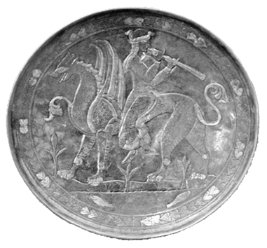 مردی که پشت و رو بر اسبی اژها پیکر سوار است